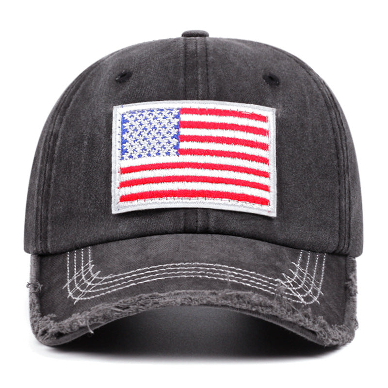 Wholesale American Flag Hat Raw Edge Cotton Baseball Cap ACC-HT-QiNiao011