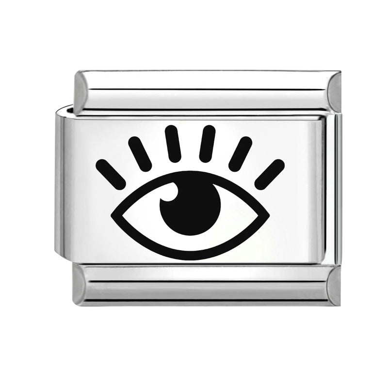 Wholesale Italian Charm Bracelet 9mm DIY Splicing Removable Black and White Lettering Stainless Steel Composable Bracelet