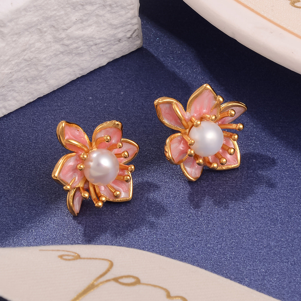 Wholesale Colorful Pearl Flower Enamel Drop Oil Fashionable Earrings
