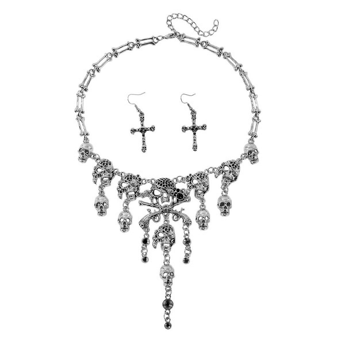 Wholesale Boutique Resale  Skull Tassel Necklace &  Earring Set - Zinc Alloy Jewelry Accessory