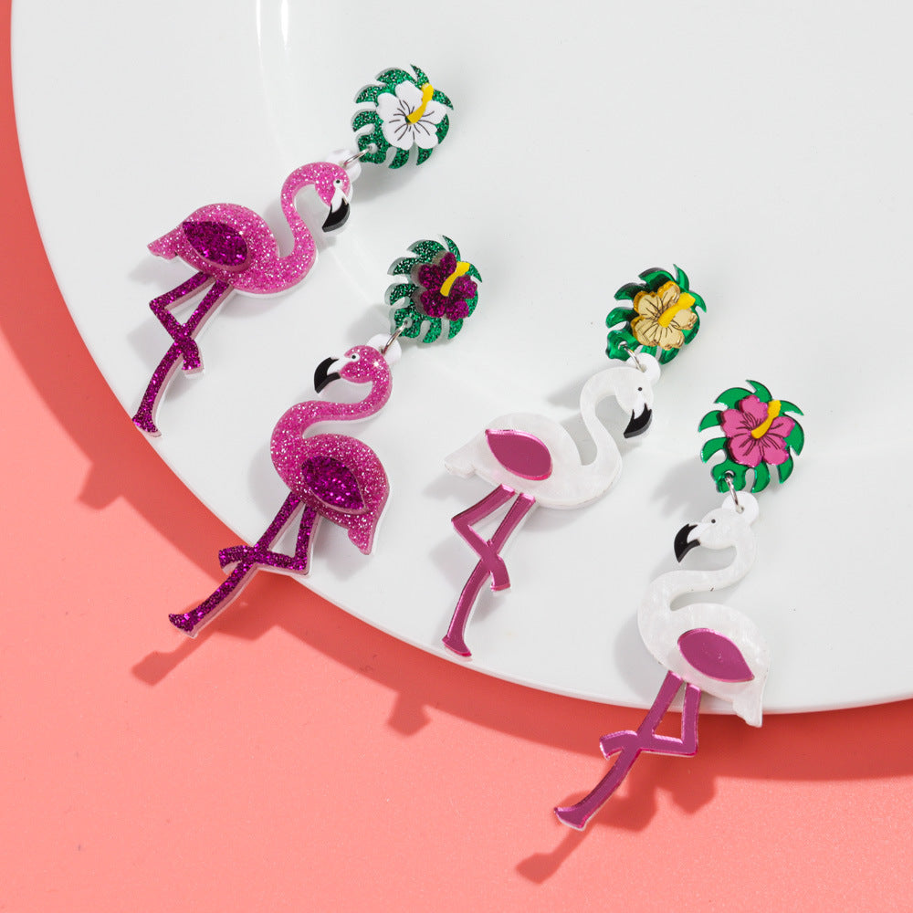 Wholesale cute wind flamingo acrylic cartoon earrings