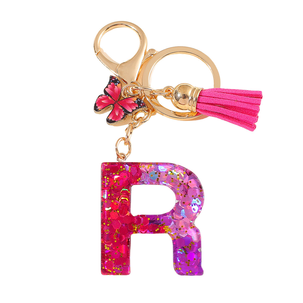 Wholesale 26 glue gradient sequin letter keychain