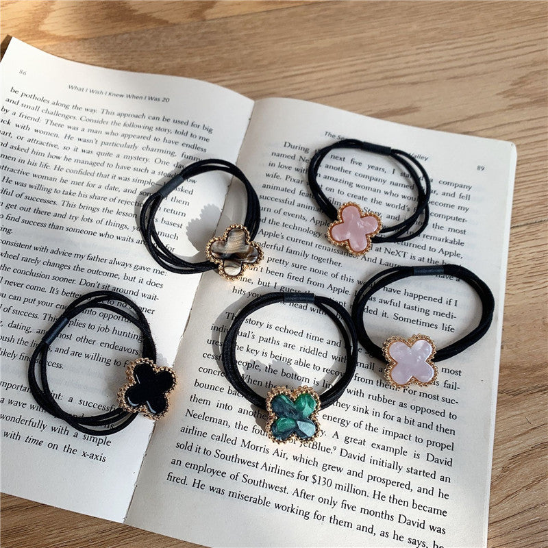 Wholesale Four Leaf Clover Vintage Pearl Hair Tie Hair Scrunchies ACC-HS-Shenb003