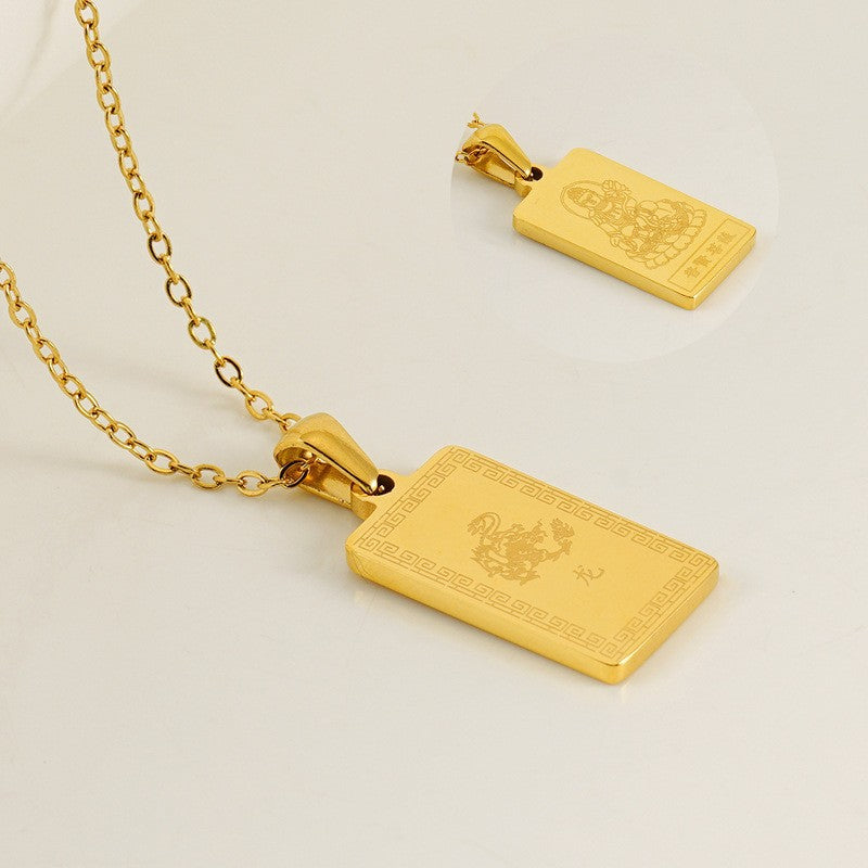 Wholesale Stainless Steel Zodiac Necklace with 18K Gold Plated Square Pendant ACC-NE-ZhongYao002