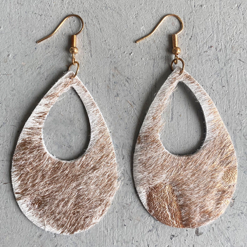 Wholesale 3 pieces of leather and horsehair teardrop earrings