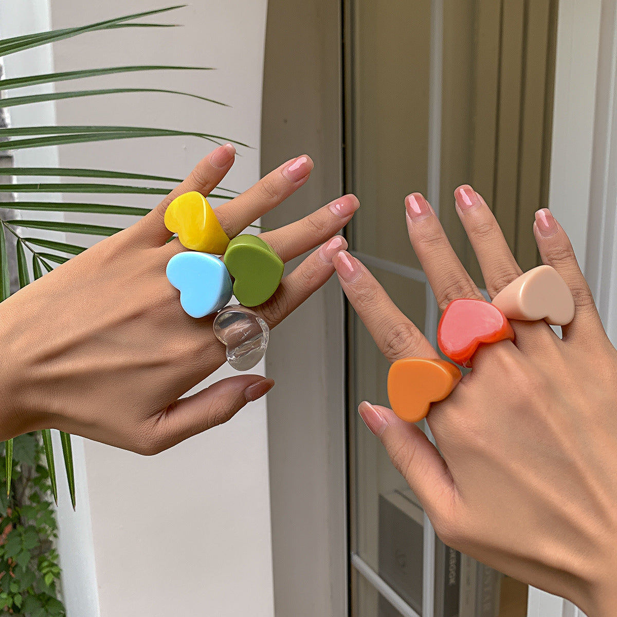 Wholesale Resin Candy Color Geometric Heart Ring For Women Vacation Jewelry Accessory