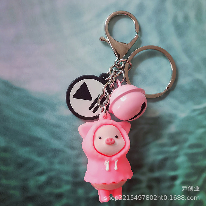 Wholesale Cute Cartoon Raincoat Pig Silicone Keychain DIY Doll Bag ACC-KC-YCY006
