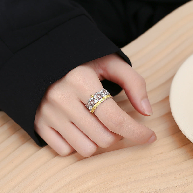 Wholesale 925 Sterling Silver Gold Heavy Industry Crown Open Ring