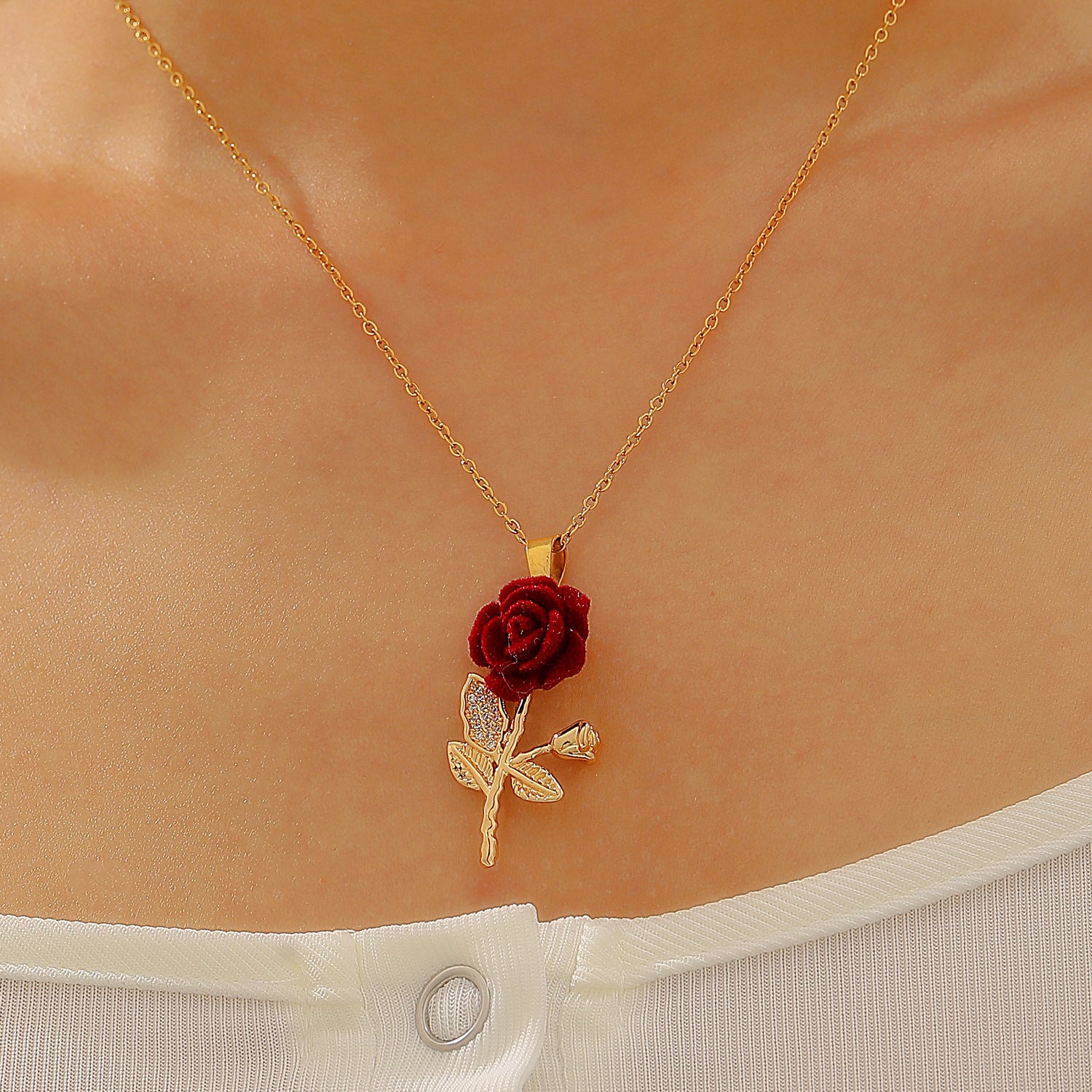 Wholesale Love Rose Necklace  Flower Heart-shaped Clavicle Chain