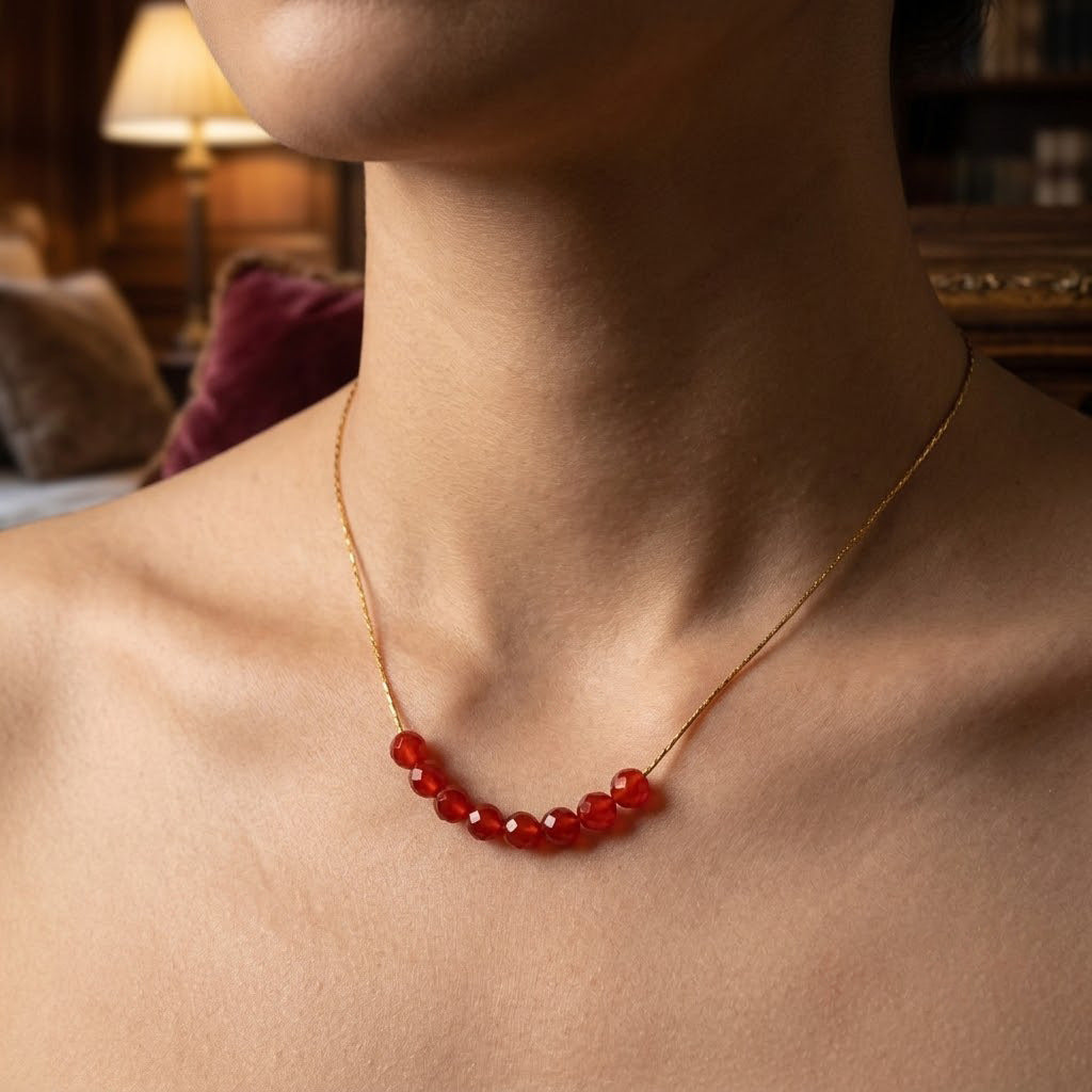 Wholesale Gold Tone Stainless Steel Natural Red Agate Geometric Pendant Necklace For Women Casual Jewelry Accessory