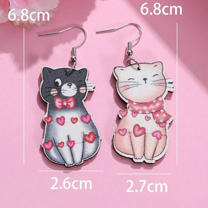 Wholesale Valentine's Day Cute cat wooden earrings