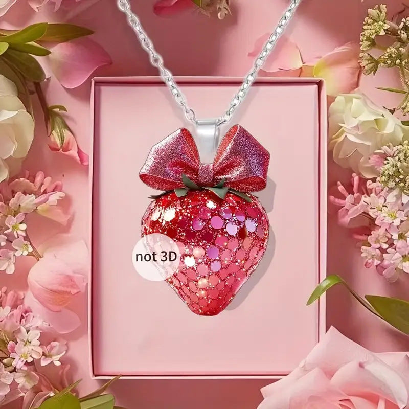 Wholesale  lovely bow strawberry 2D acrylic necklace