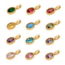 Wholesale Colored Zircon Round DIY Stainless Steel Pendant
