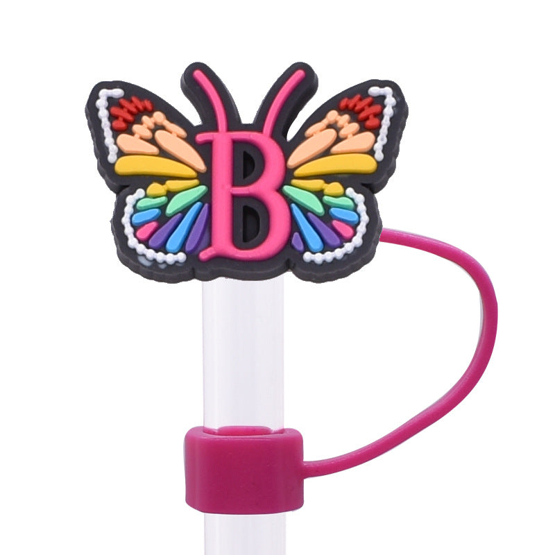Wholesale Random 100pcs Creative DIY butterfly letters Straw Cover Straw Tube Cap