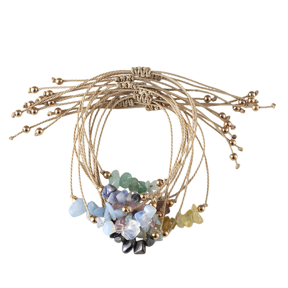 Wholesale Bohemian colorful irregular natural stone gravel adjustable handmade woven bracelet