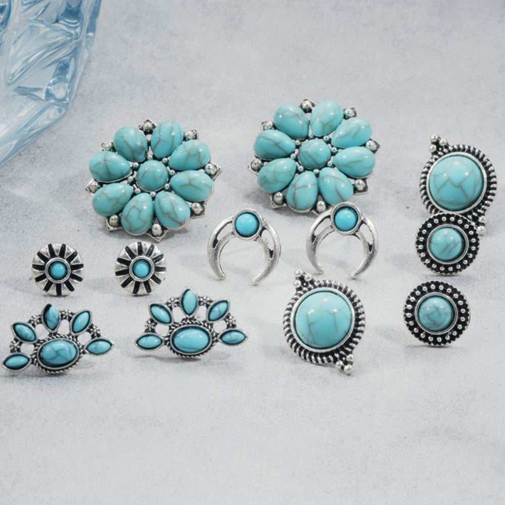 Wholesale  Bohemian turquoise flower geometric round earrings
