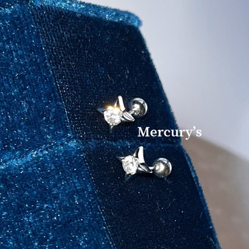 Wholesale  Titanium Steel Ear Nail Glittering Zircon Four Mans Star  Light Luxury Earrings