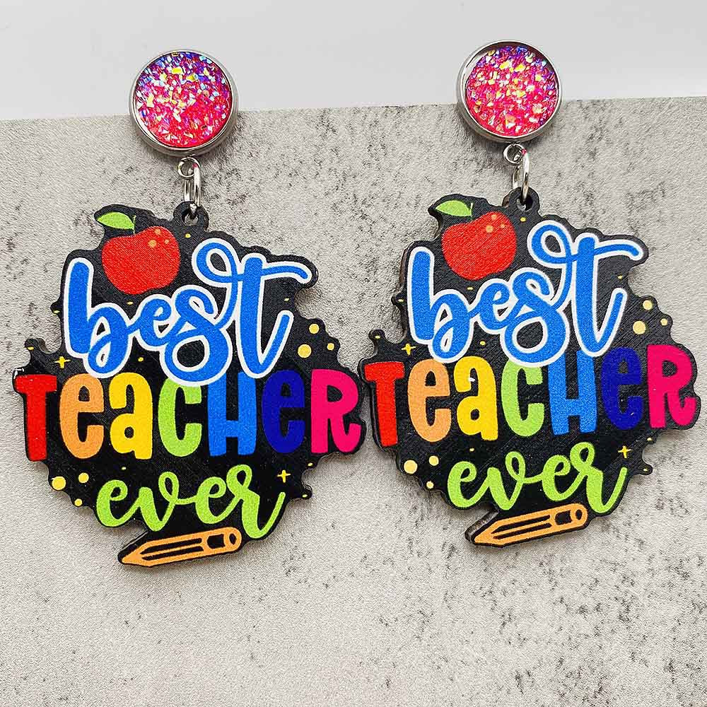 Wholesale Teacher' s Day Wooden Book Earrings