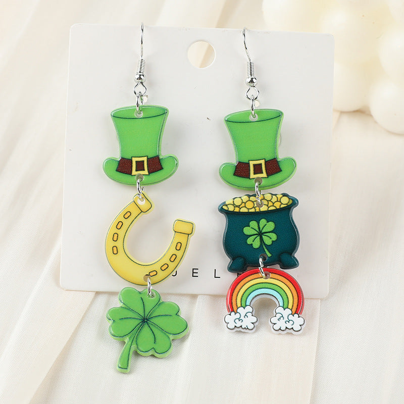 Wholesale Double Sided Acrylic St. Patrick's Day Green Hat Earrings
