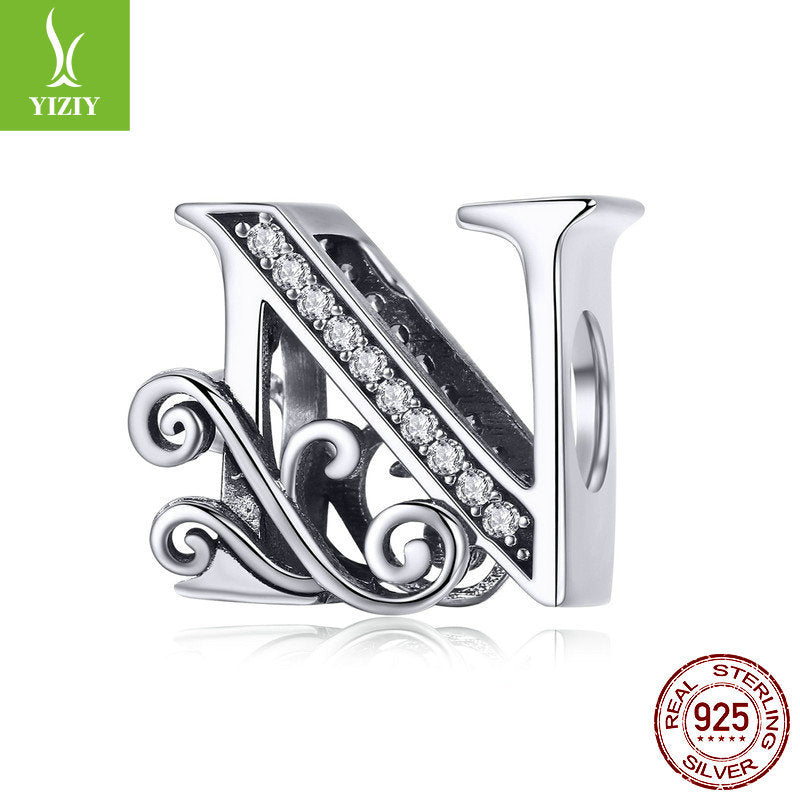 Wholesale 26 Letters DIY Beaded Bracelet Accessories Inlaid with Zircon Sterling Silver Beads Charms ACC-CHS-YinZhiyun001