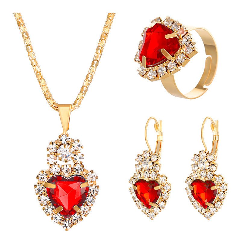 Wholesale Colorful rhinestone necklace earrings and ring set