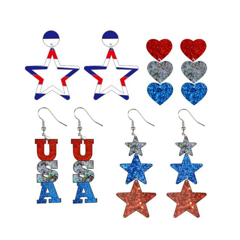 Wholesale USA Patriotic Acrylic Heart Star Earrings - Trendy Jewelry Accessory for Boutique Resale