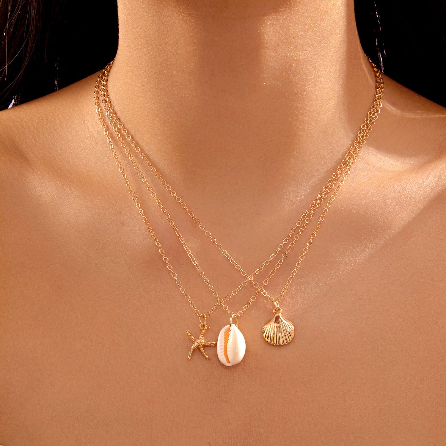 Wholesale Beach Shell Necklace Shell Double Layer Overlapping Necklace Clavicle Chain