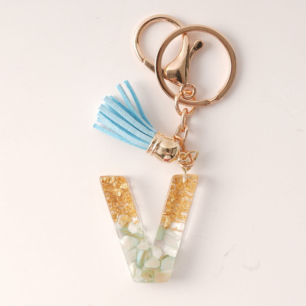 Wholesale Blue Gold Tassel 26 English Letters Gold Keychains