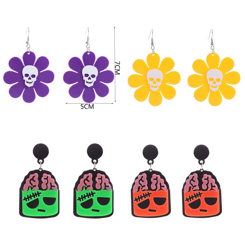 Wholesale  Skull Teeth Pumpkin Frog Snake Acrylic Halloween Earrings