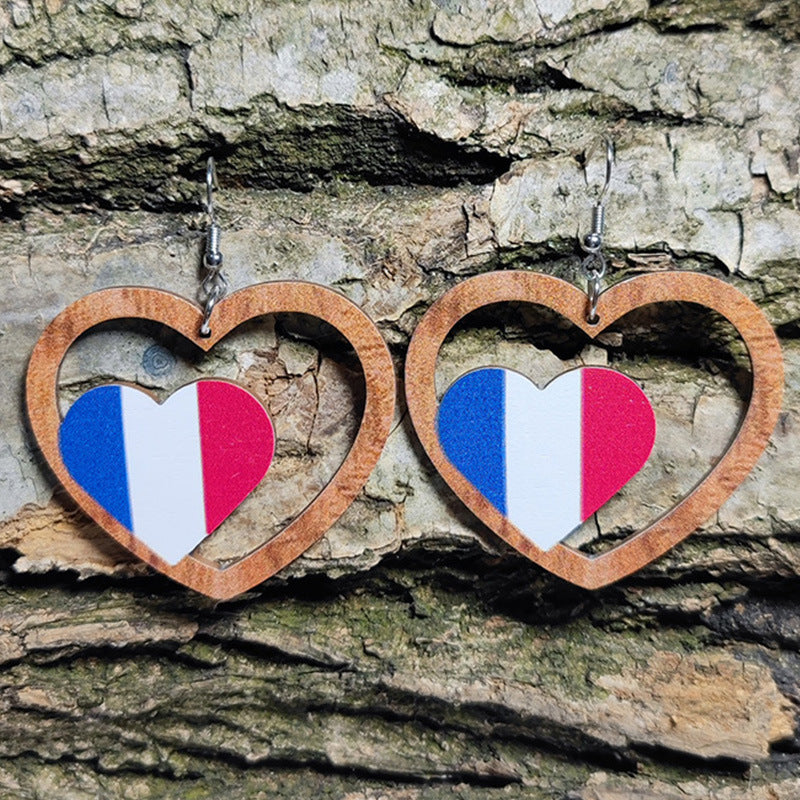 Wholesale sports meet love earrings French flag color landmark tower wooden earrings