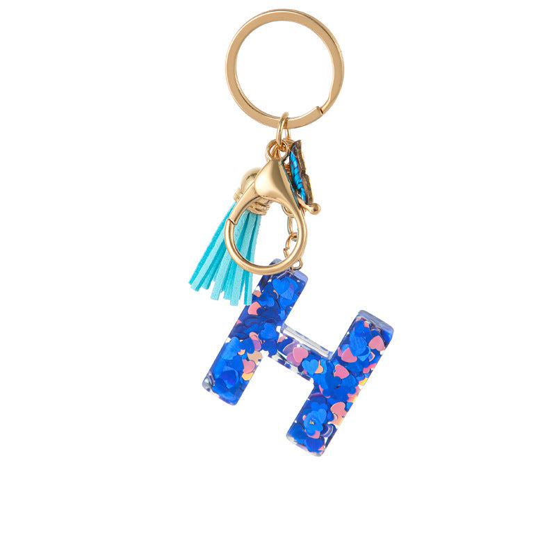 Wholesale Resin blue heart butterfly letter keychain