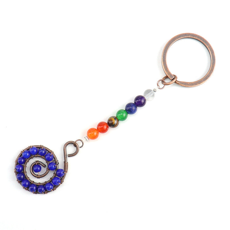 Wholesale Colorful Crystal Natural Stone Beads Spiral Keychain ACC-KC-HanX005