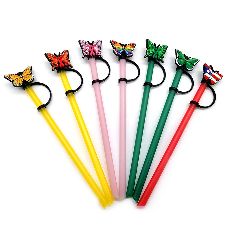 Wholesale 10pcs 7-8mm PVC Butterfly Straw Tube Cap