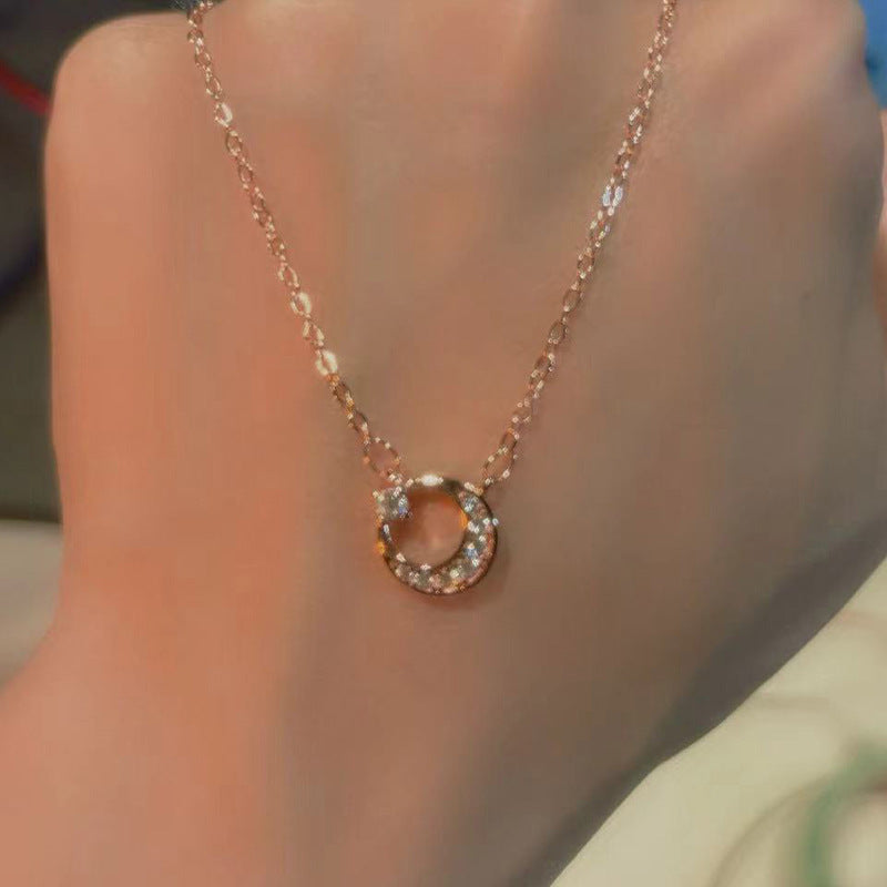 Wholesale  sun moon star necklace women exquisite luxury zircon moon pendant stainless steel clavicle chain