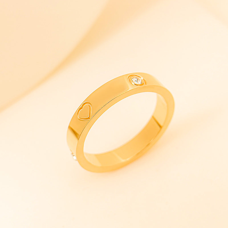 Wholesale Love ring  red rhinestone plain ring titanium steel ring