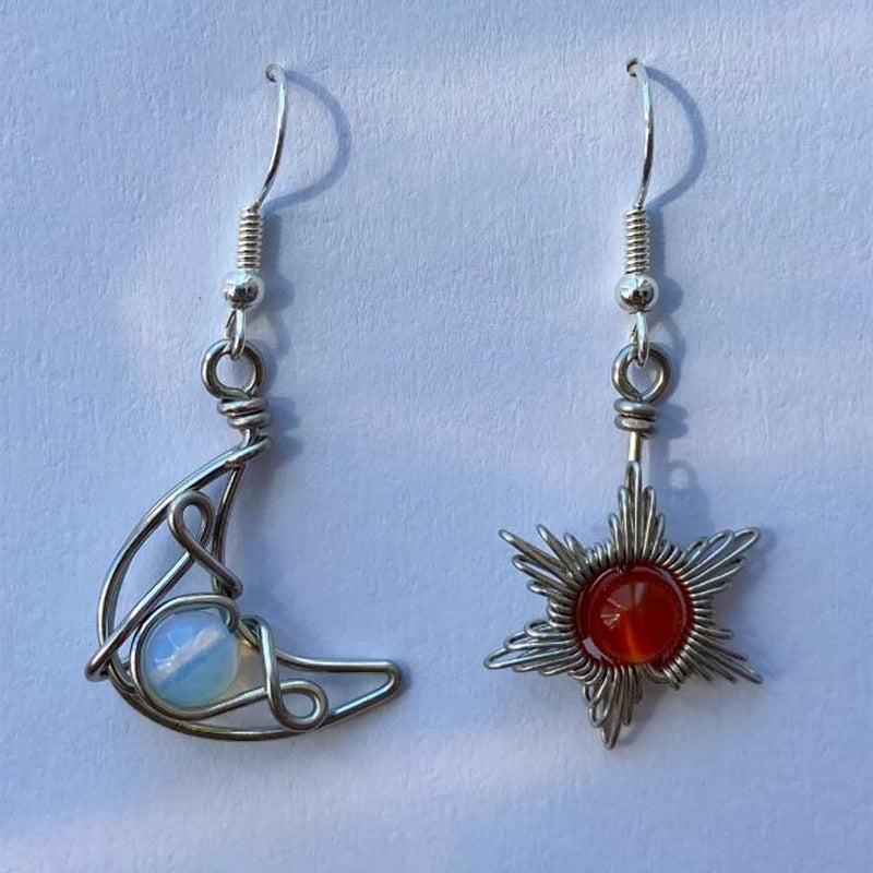 Wholesale Sun Moon crystal stone earrings