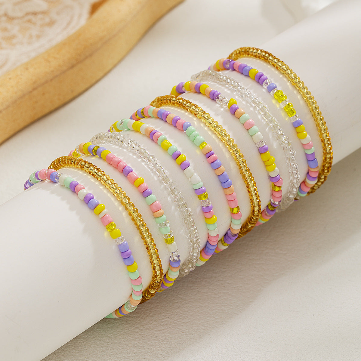 Wholesale Bohemian style random color rice beads multi-layer mixed color stretch bracelet