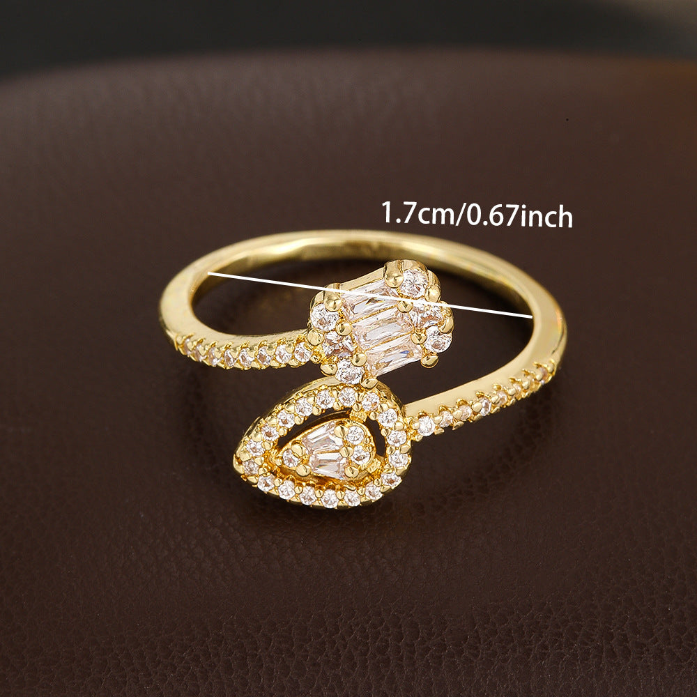 Wholesale Adjustable Drop Zircon Ring Gold Electroplated Stylish Fashion Jewelry For Everyday Wear And Boutique Resale