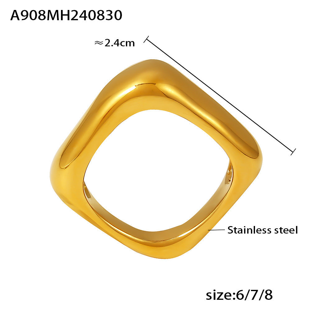 Wholesale Square Geometric Stainless Steel PVD Plated 18K Gold Ring