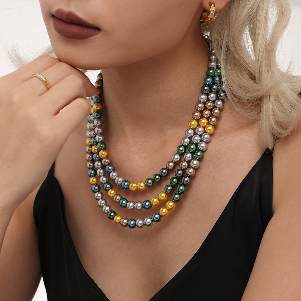 Wholesale Stainless Steel  8mm  Pearl Necklace Clavicle Chain