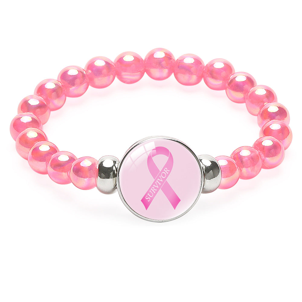 Wholesale Breast Care Activity Promotion Logo Pink Ribbon Beaded Bracelet