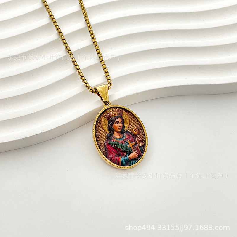Wholesale Western Style Retro Enamel Oval Pendant Necklace