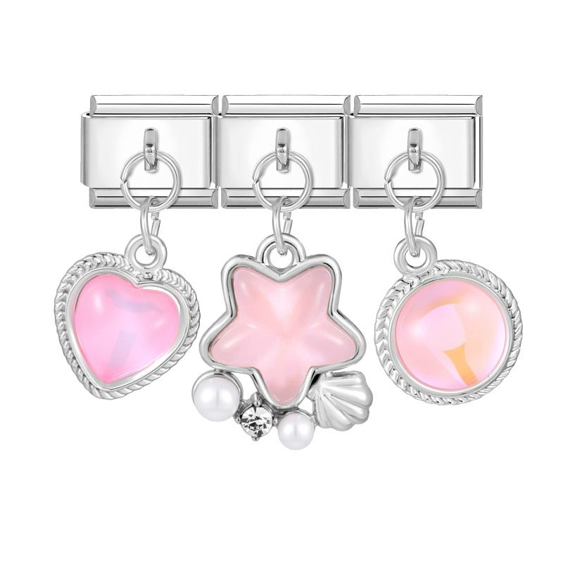 Wholesale Stainless Steel Flower Pendant Three-Piece DIY Bracelet Set Fashion Accessory for Everyday Wear
