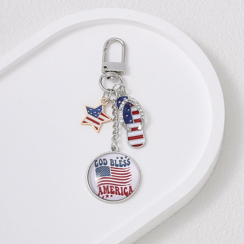 Wholesale 5pcs American Independence Day element red, white and blue flag alloy keychain
