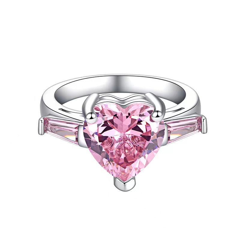 Wholesale  luxury pink lovely ring full diamond zircon light luxury  ring