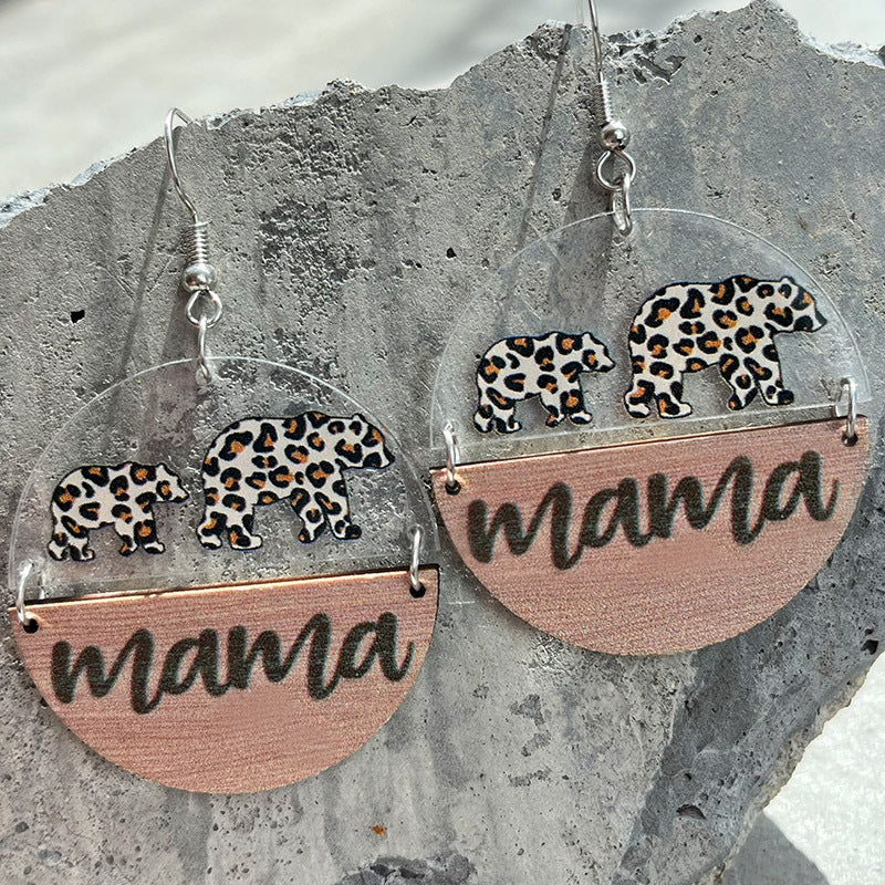 Wholesale 2 pairs/ pack Acrylic Mother' s Day sunflower butterfly bear and leopard print wooden round earrings