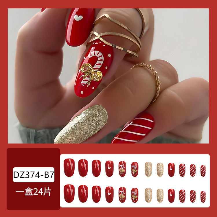 Wholesale 24 Pieces/box Christmas Candy Bow Nails Kits Nail Stickers ACC-NS-QXJ023