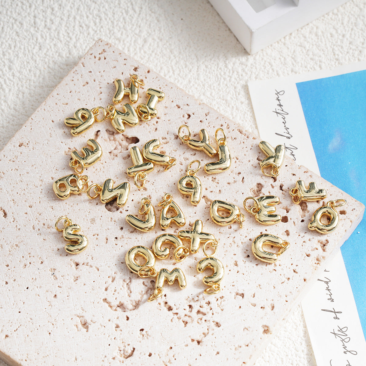 Wholesale5pcs DIY Copper Jewelry Charms— Gold-Tone Letter Series