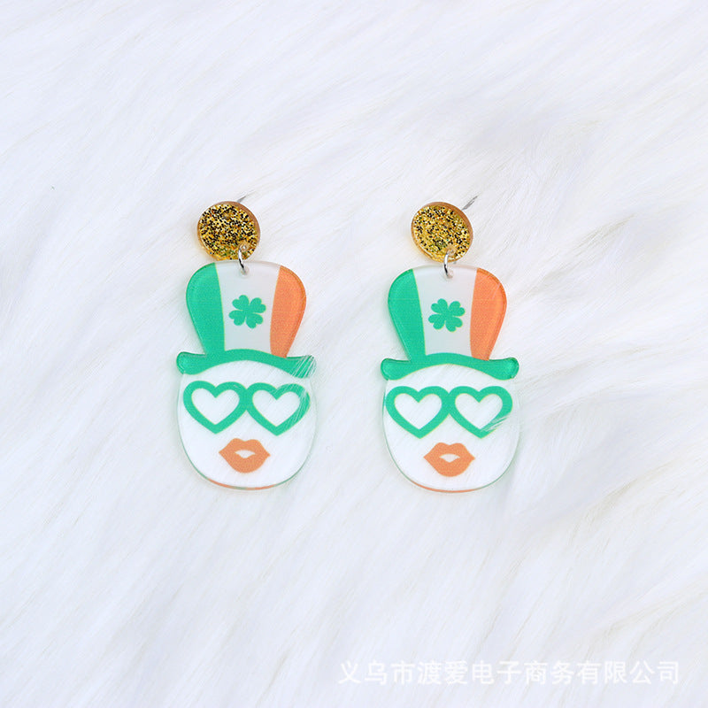 Wholesale 2pcs Acrylic St.  Patrick' s Day Four-Leaf Clover Butterfly Earrings