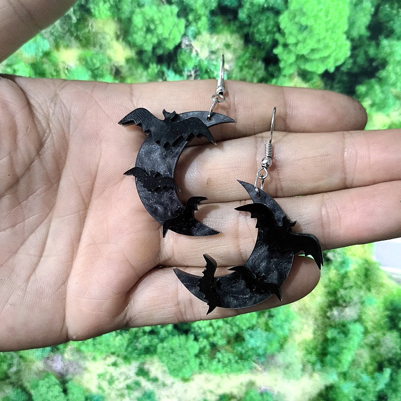 Wholesale Halloween Funny Acrylic Bat Moon Earrings